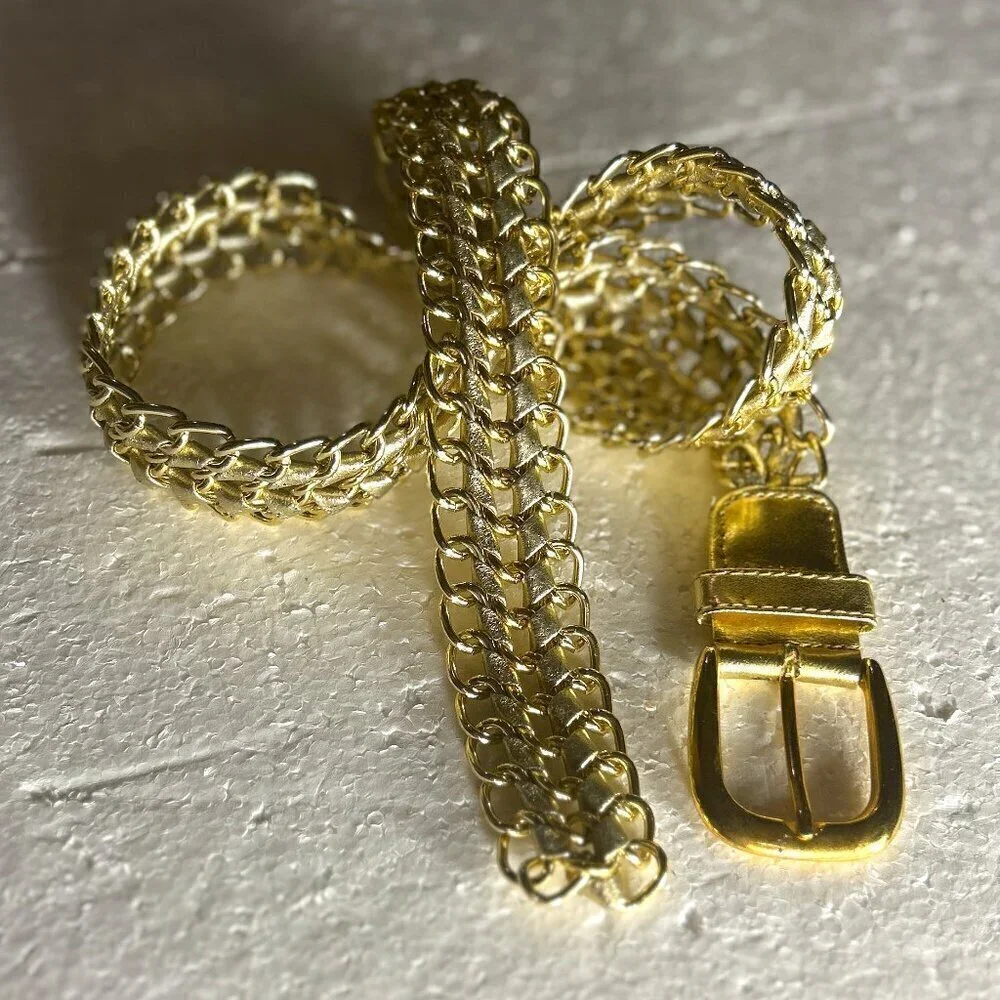 Gold chain buckle belt SZ M Italian Style Chic Bling Dressy Party Timeless 80's